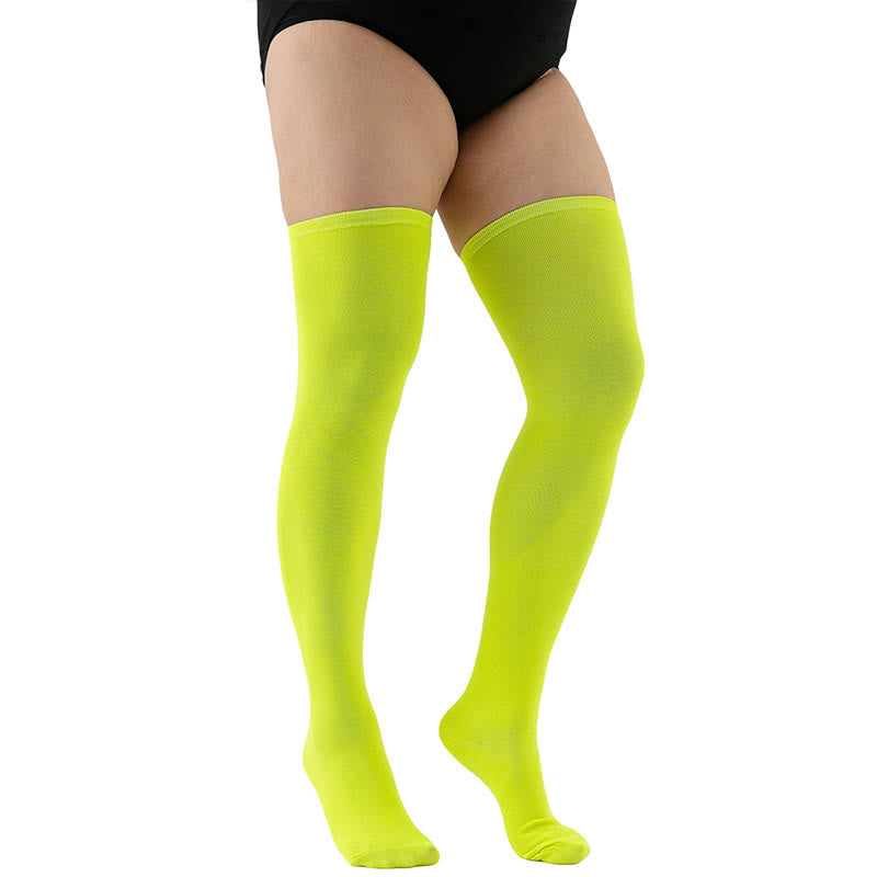 Plus Size Solid Color Thigh High Knee Socks(2 Pairs) - Yellow - Fits 198lbs - image 16