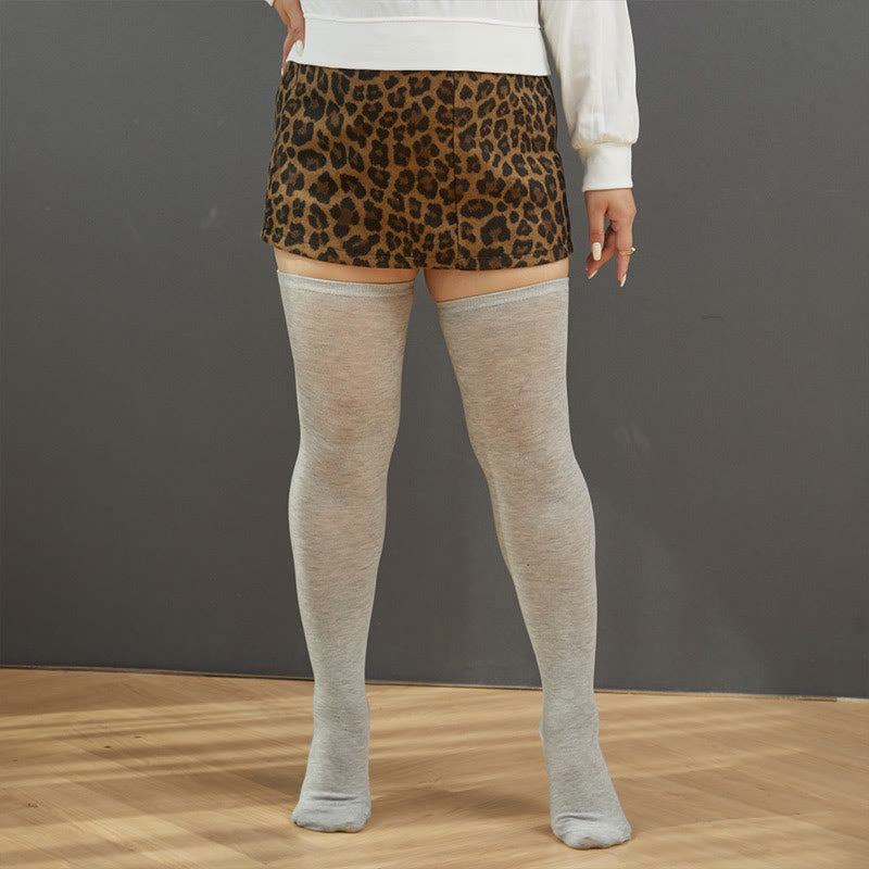 Plus Size Solid Color Thigh High Knee Socks(2 Pairs) - image 3