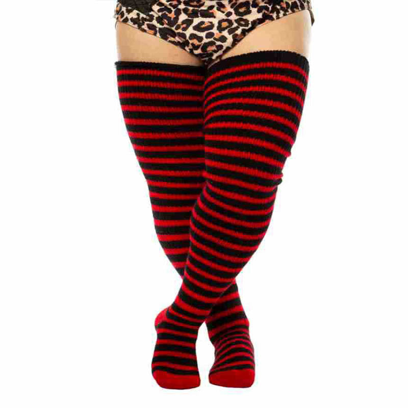 Plus Size Halloween Thigh High Knee Socks - Red - One Size - image 3