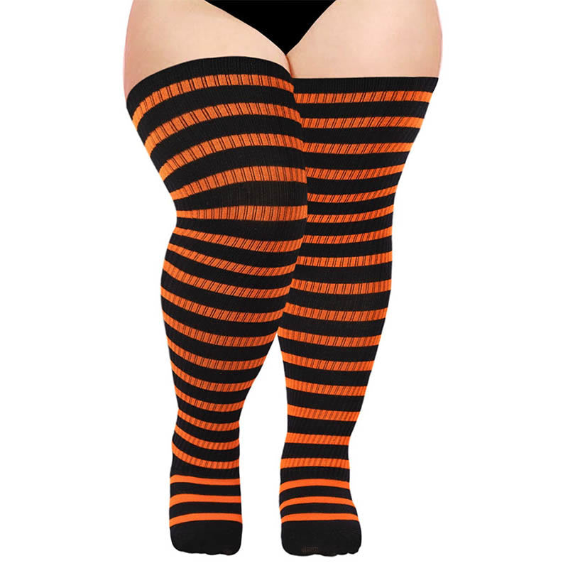 Plus Size Halloween Thigh High Knee Socks - Orange - One Size - image 2