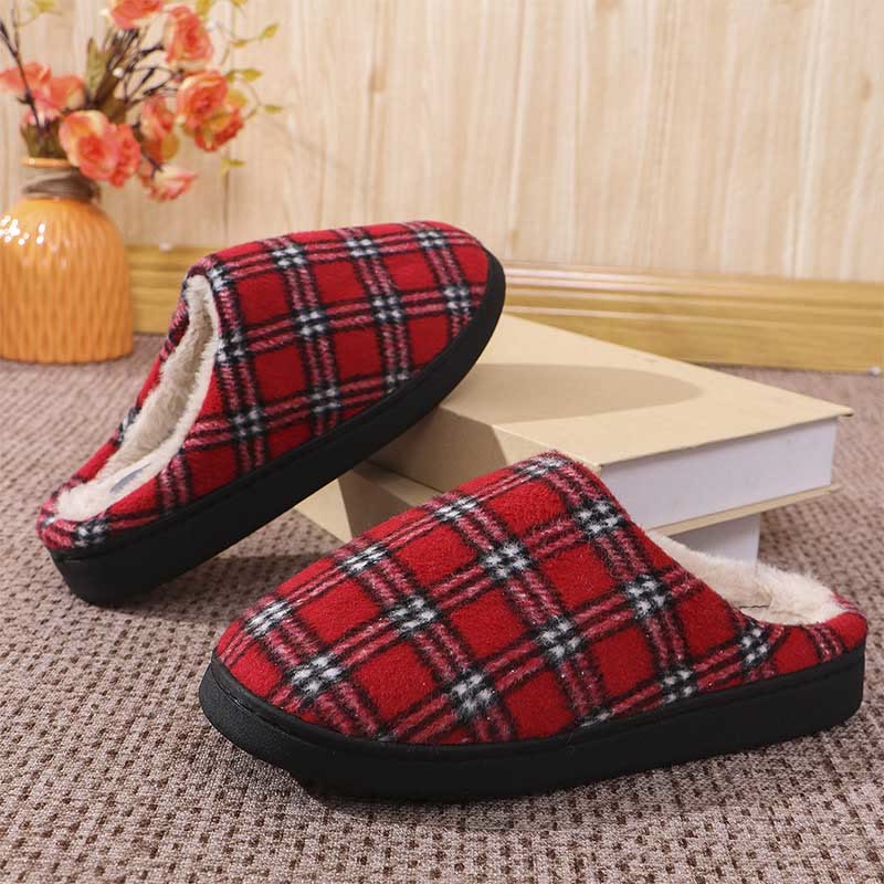 Plus Size Striped Plaid Slippers - Red - US 9-10 - image 7