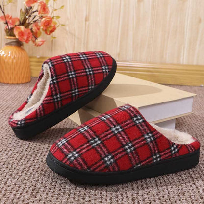 Plus Size Striped Plaid Slippers - Red - US 9-10 - image 7