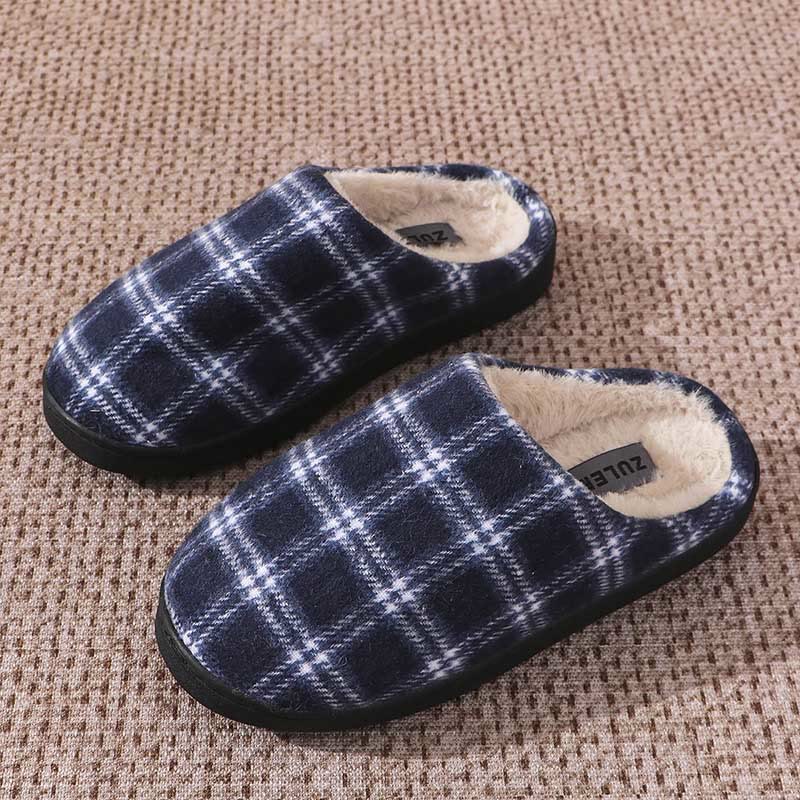 Plus Size Striped Plaid Slippers - Navy Blue - US 9-10 - image 9