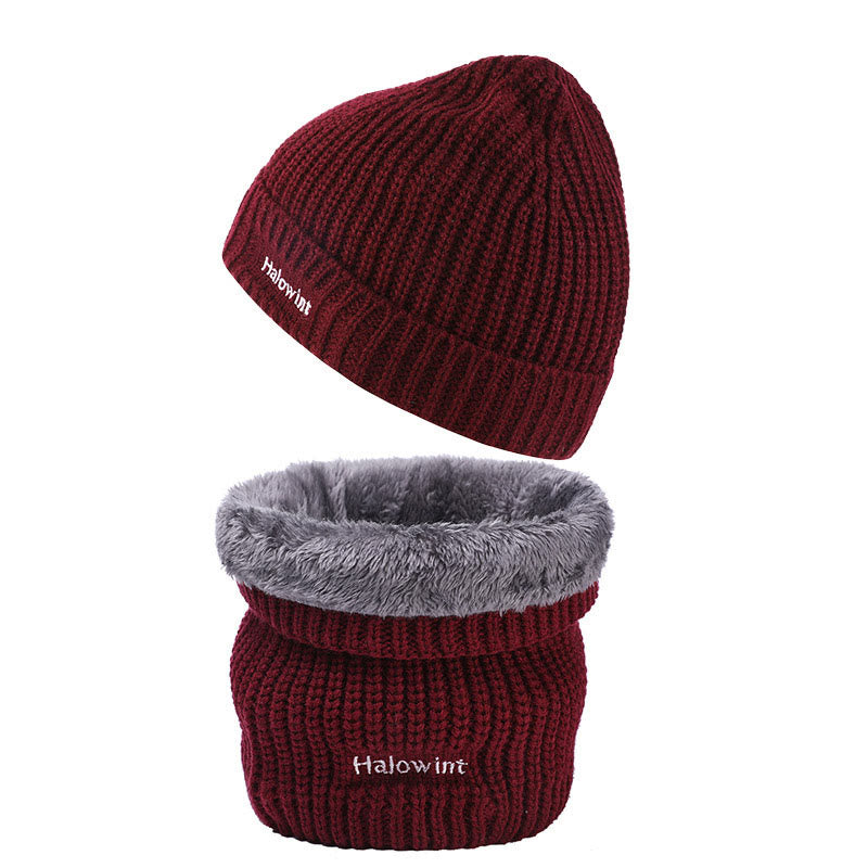 Warm Knit Hat Scarf 2 in 1 Set - Wine - One Size - image 9