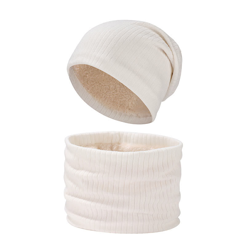 Solid Color Simple Knit Beanie Scarf 2 In 1 Set - White - One Size - image 12