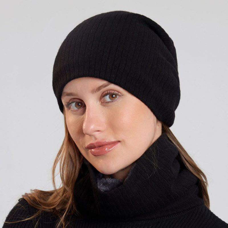 Solid Color Simple Knit Beanie Scarf 2 In 1 Set - image 1