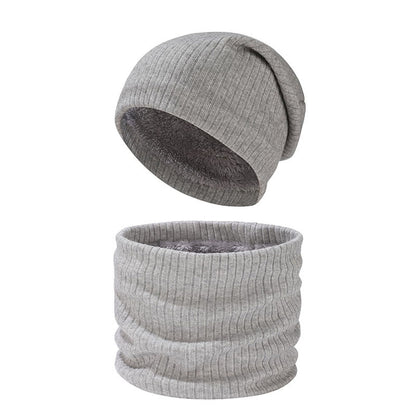 Solid Color Simple Knit Beanie Scarf 2 In 1 Set - Light Gray - One Size - image 13