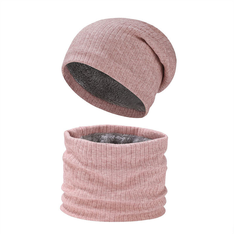 Solid Color Simple Knit Beanie Scarf 2 In 1 Set - Light Pink - One Size - image 15