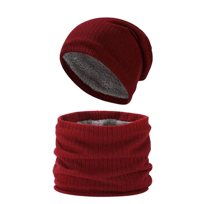 Solid Color Simple Knit Beanie Scarf 2 In 1 Set - Wine - One Size - image 14