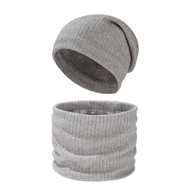 Solid Color Simple Knit Beanie Scarf 2 In 1 Set - Light Gray - One Size - image 13