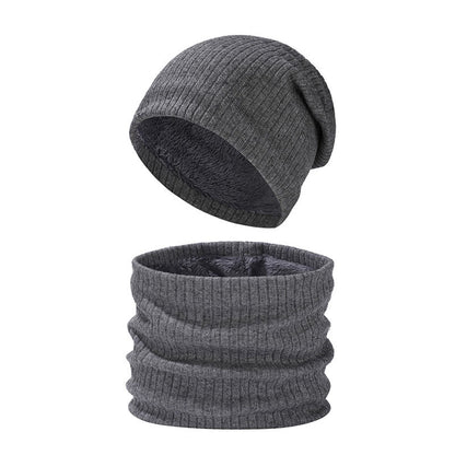 Solid Color Simple Knit Beanie Scarf 2 In 1 Set - Dark Grey - One Size - image 10