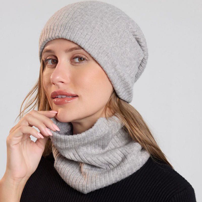 Solid Color Simple Knit Beanie Scarf 2 In 1 Set - image 3