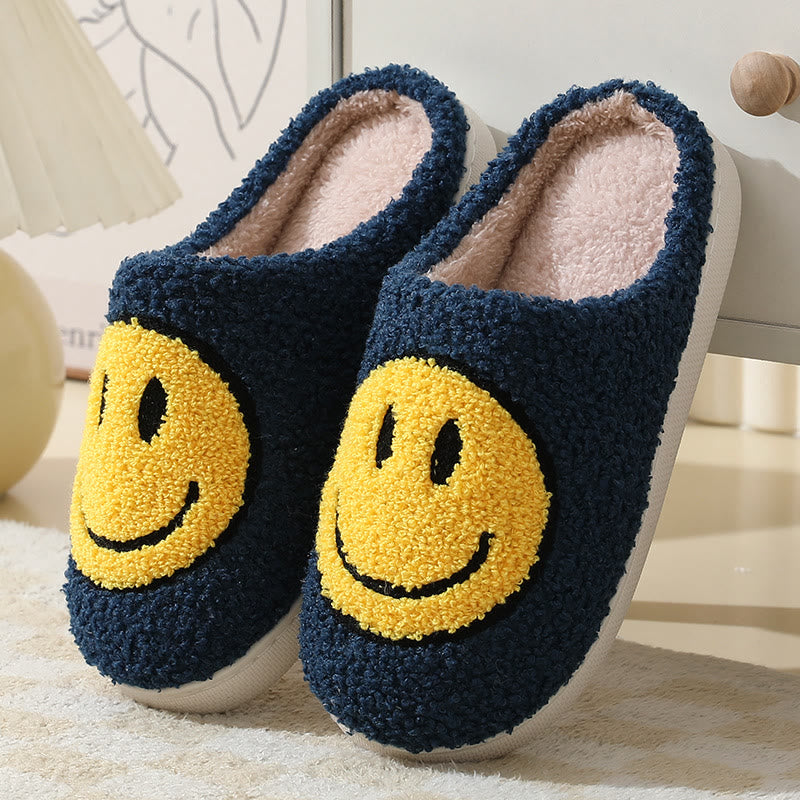 Plus Size Cartoon Smiley Face Slippers - Navy Blue - US 11-12 - image 9