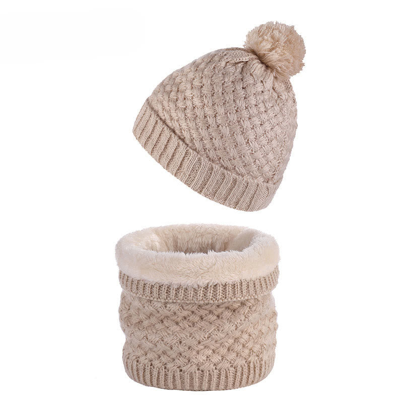 Winter Fleece Knitwear Beanie Scarf 2 In 1 Set - Beige - One Size - image 14