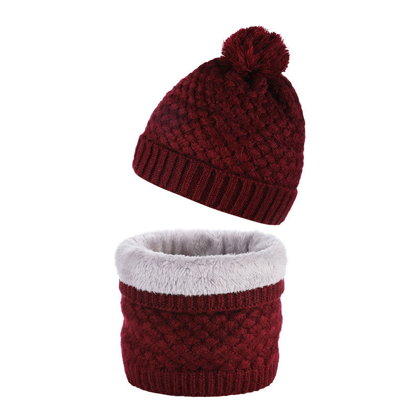 Winter Fleece Knitwear Beanie Scarf 2 In 1 Set - Dark Red - One Size - image 9