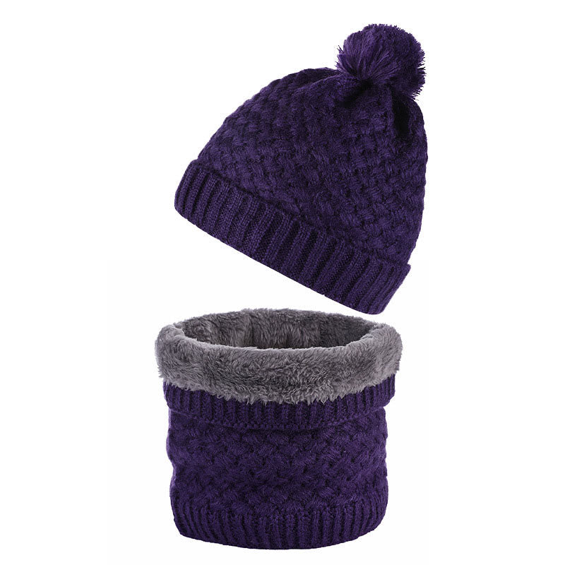 Winter Fleece Knitwear Beanie Scarf 2 In 1 Set - Purple - One Size - image 12
