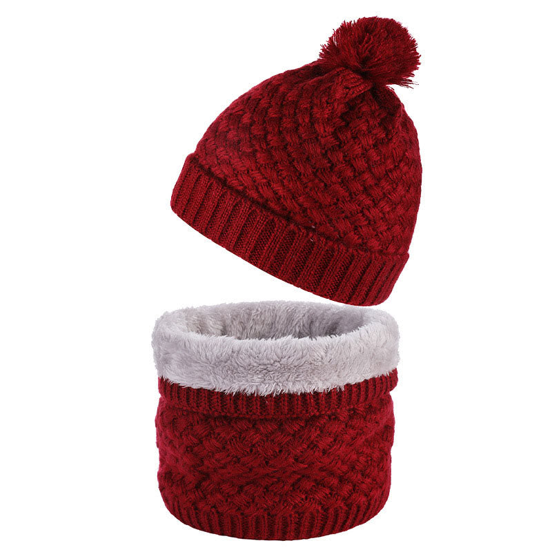 Winter Fleece Knitwear Beanie Scarf 2 In 1 Set - Wine - One Size - image 10
