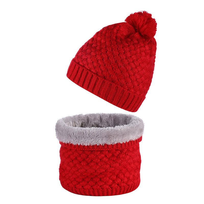 Winter Fleece Knitwear Beanie Scarf 2 In 1 Set - Red - One Size - image 8