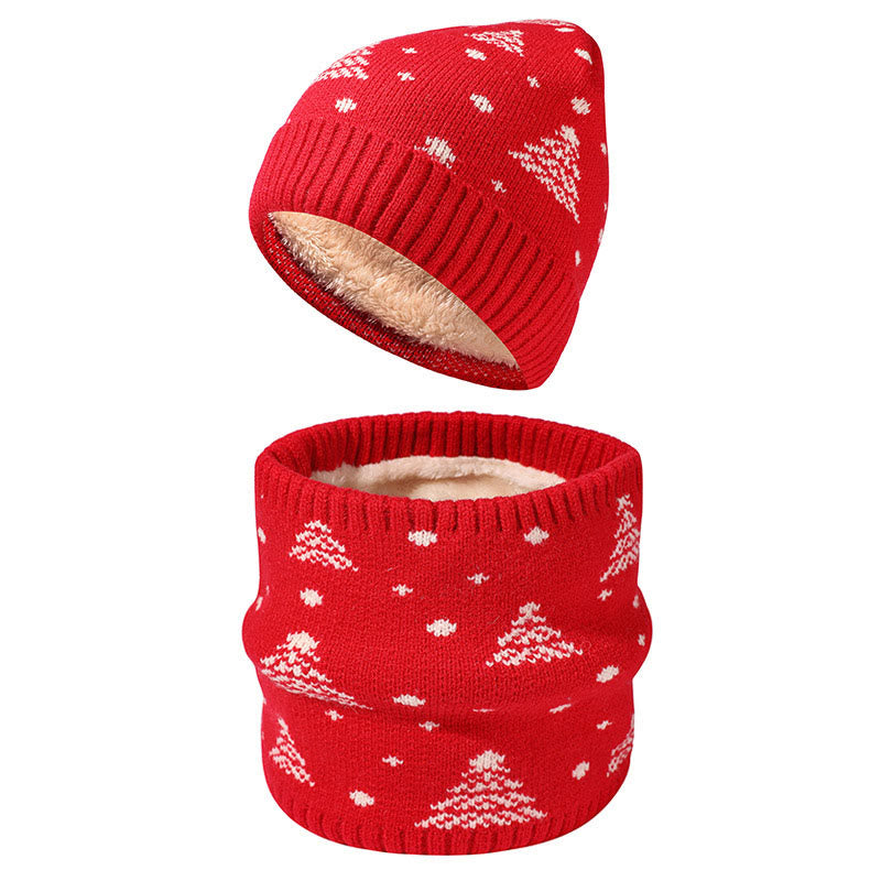Winter Christmas Tree Beanie Scarf 2 In 1 Set - Red - One Size - image 2