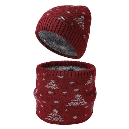 Winter Christmas Tree Beanie Scarf 2 In 1 Set - Wine - One Size - image 5