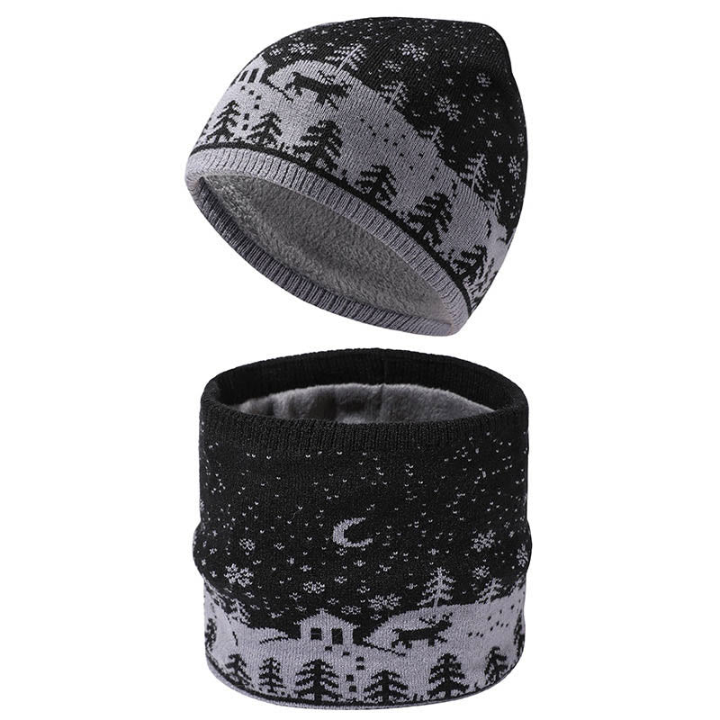 Warm Christmas Element Beanie Scarf 2 In 1 Set - Black - One Size - image 1