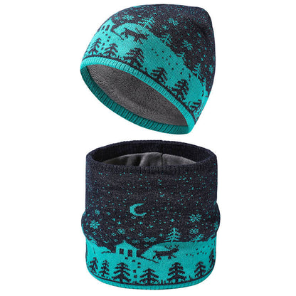 Warm Christmas Element Beanie Scarf 2 In 1 Set - Lake Blue - One Size - image 3