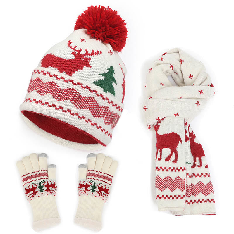Christmas Style Beanie Scarf Gloves 3 In 1 Set - Beige - One Size - image 2