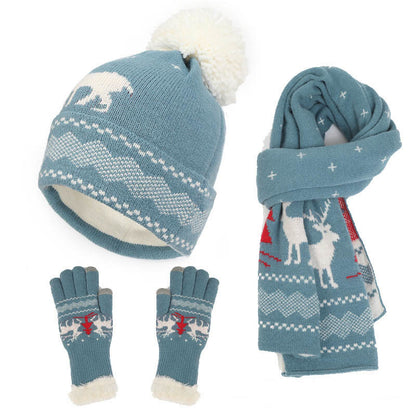 Christmas Style Beanie Scarf Gloves 3 In 1 Set - Blue - One Size - image 3