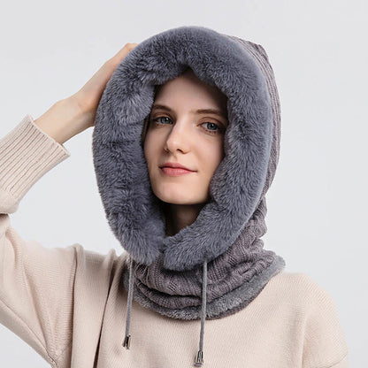 Solid Color Cold Protection Hooded Scarf - Grey - One Size - image 3