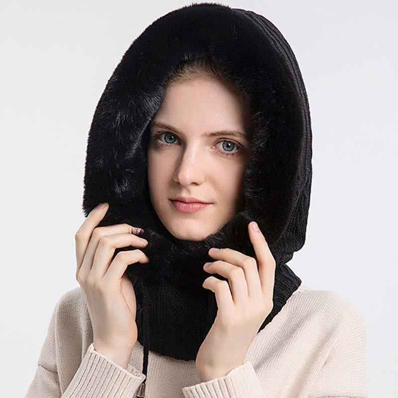 Solid Color Cold Protection Hooded Scarf - Black - One Size - image 1