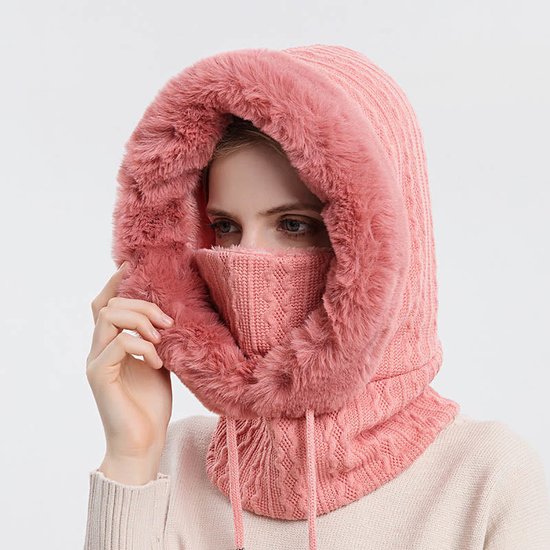 Solid Color Cold Protection Hooded Scarf - Pink - One Size - image 7