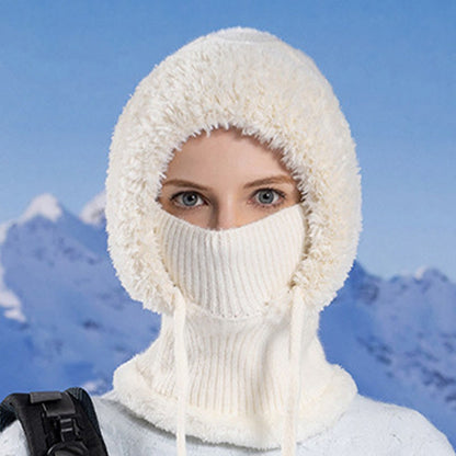 Drawstring Knit Hooded Scarf - White - One Size - image 3