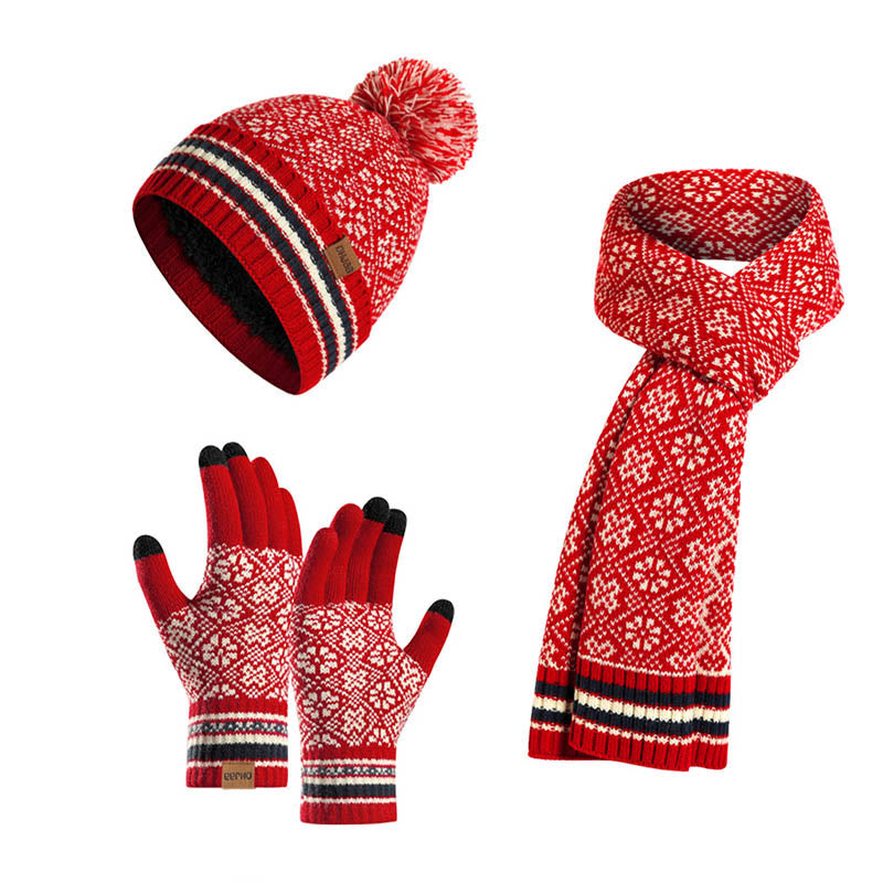 Touch Screen Gloves Beanie Scarf 3 In 1 Set - Red - One Size - image 14