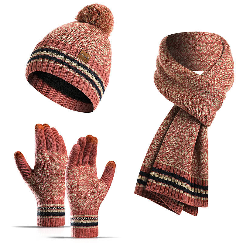 Touch Screen Gloves Beanie Scarf 3 In 1 Set - Wine - One Size - image 16