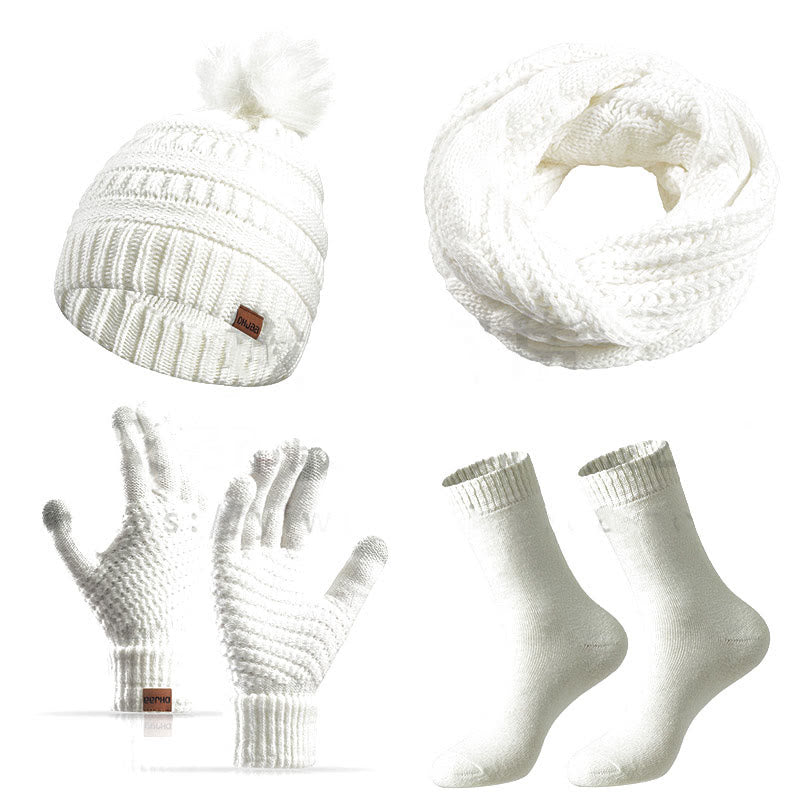 Winter Classic Gloves Beanie Scarf Socks 4 In 1 Set - White - One Size - image 11