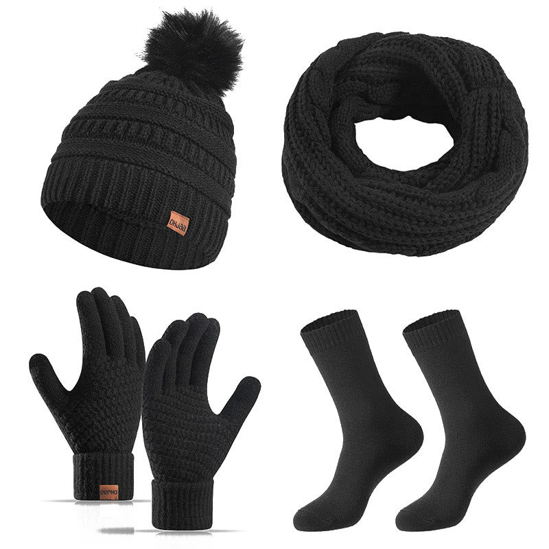 Winter Classic Gloves Beanie Scarf Socks 4 In 1 Set - Black - One Size - image 12