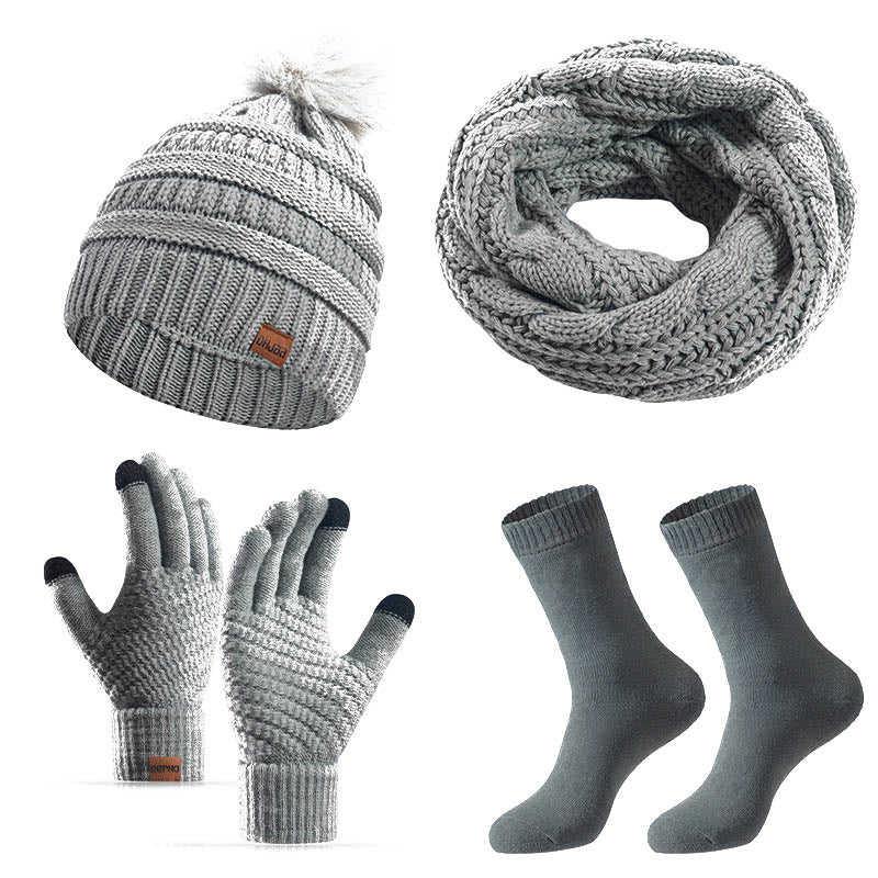 Winter Classic Gloves Beanie Scarf Socks 4 In 1 Set - Grey - One Size - image 14