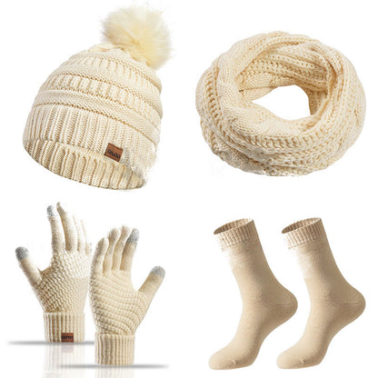 Winter Classic Gloves Beanie Scarf Socks 4 In 1 Set - Apricot - One Size - image 17
