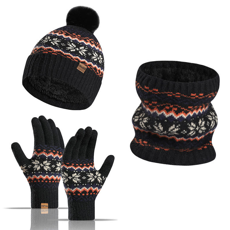 Snowflake Gloves Beanie Scarf 3 In 1 Set - Black - One Size - image 6