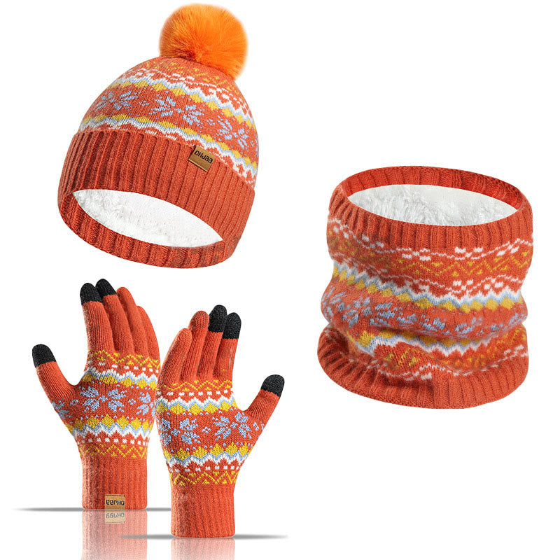 Snowflake Gloves Beanie Scarf 3 In 1 Set - Orange - One Size - image 9