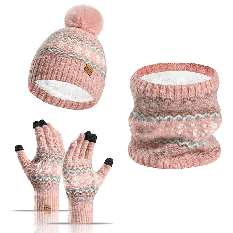 Snowflake Gloves Beanie Scarf 3 In 1 Set - Pink - One Size - image 7