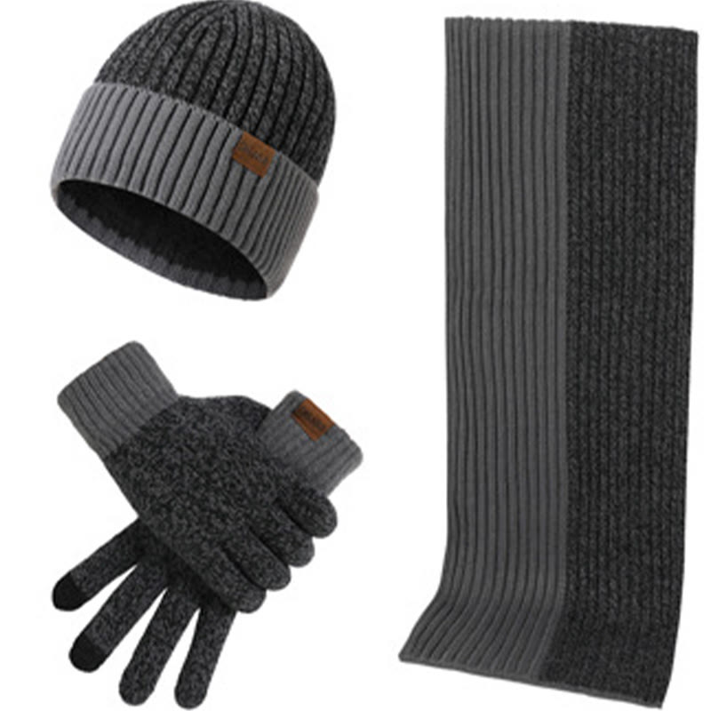 Color Matching Gloves Beanie Scarf 3 In 1 Set - Dark Grey - One Size - image 11
