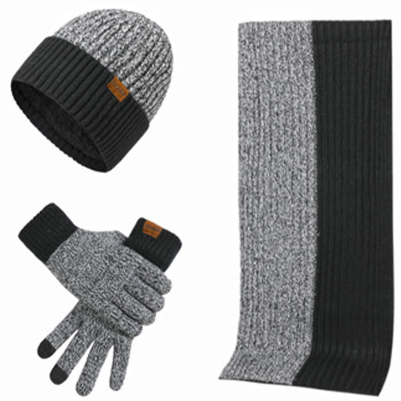 Color Matching Gloves Beanie Scarf 3 In 1 Set - Navy Blue - One Size - image 12