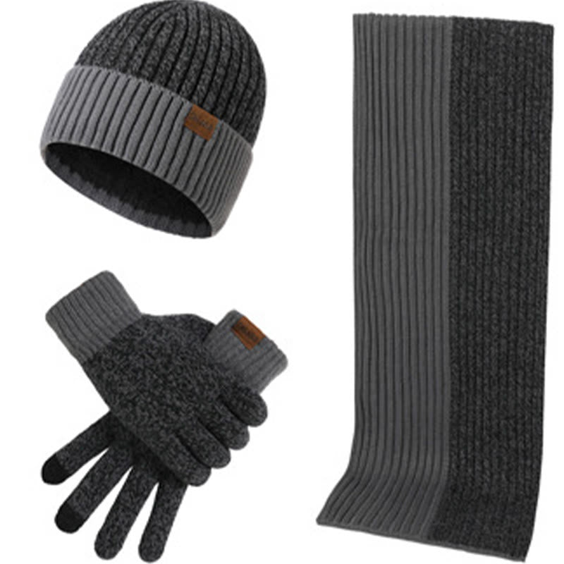 Color Matching Gloves Beanie Scarf 3 In 1 Set - Dark Grey - One Size - image 11