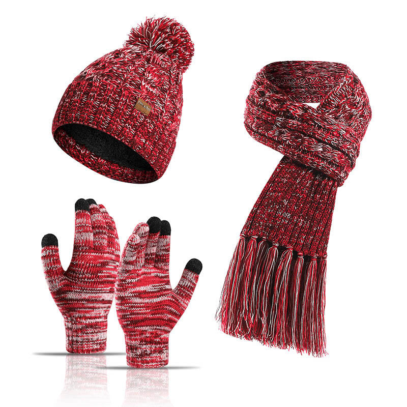 Classic Matching Gloves Beanie Scarf 3 In 1 Set - Wine - One Size - image 16
