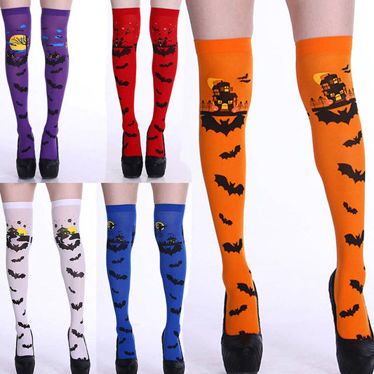 Halloween Haunted Bats Thigh High Knee Socks(5 Pairs) - Multicolor - EU37-40(US4-7) - image 0