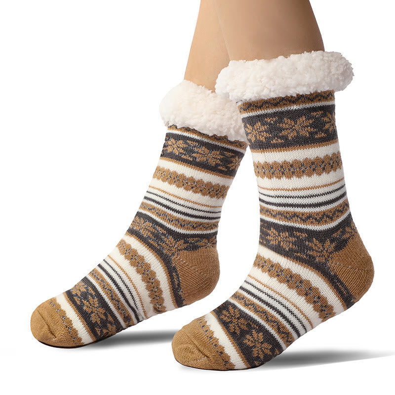 Plus Size Snowflake Color Matching Slipper Socks(2 Pairs) - Champagne - EU39-44(US6-10) - image 6
