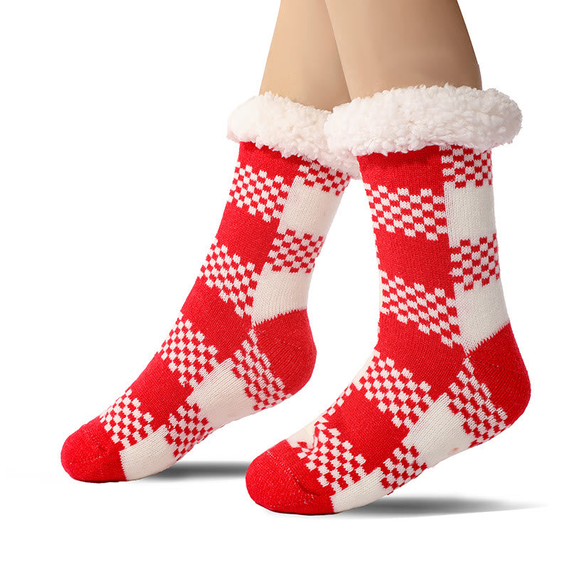 Plus Size Grid Slipper Socks - Red - EU37-42(US4-8.5) - image 5