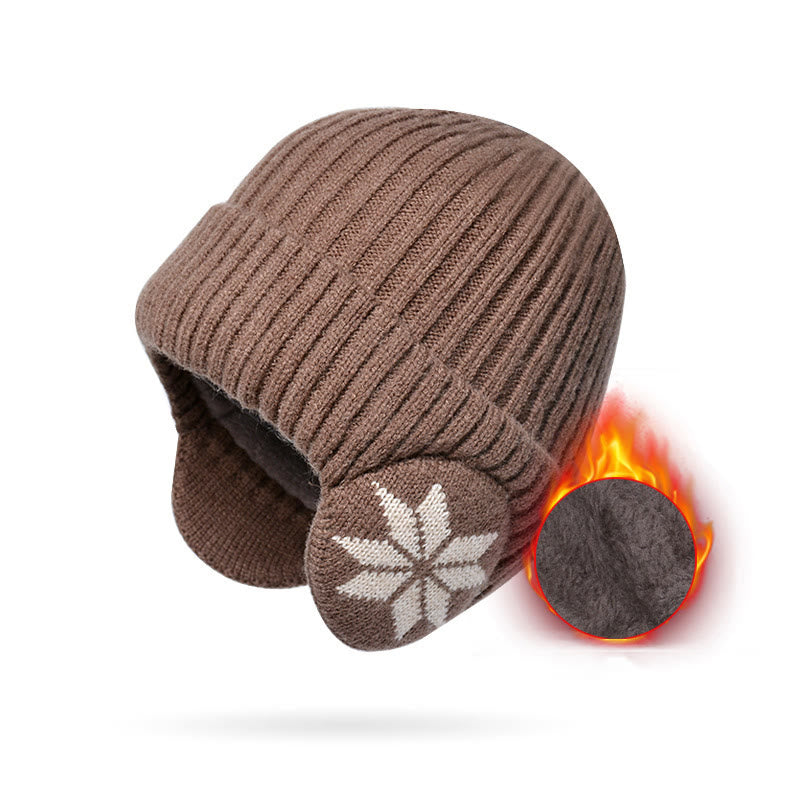 Snowflake Earflaps Beanie Hat Warmer - Coffee - One Size - image 6