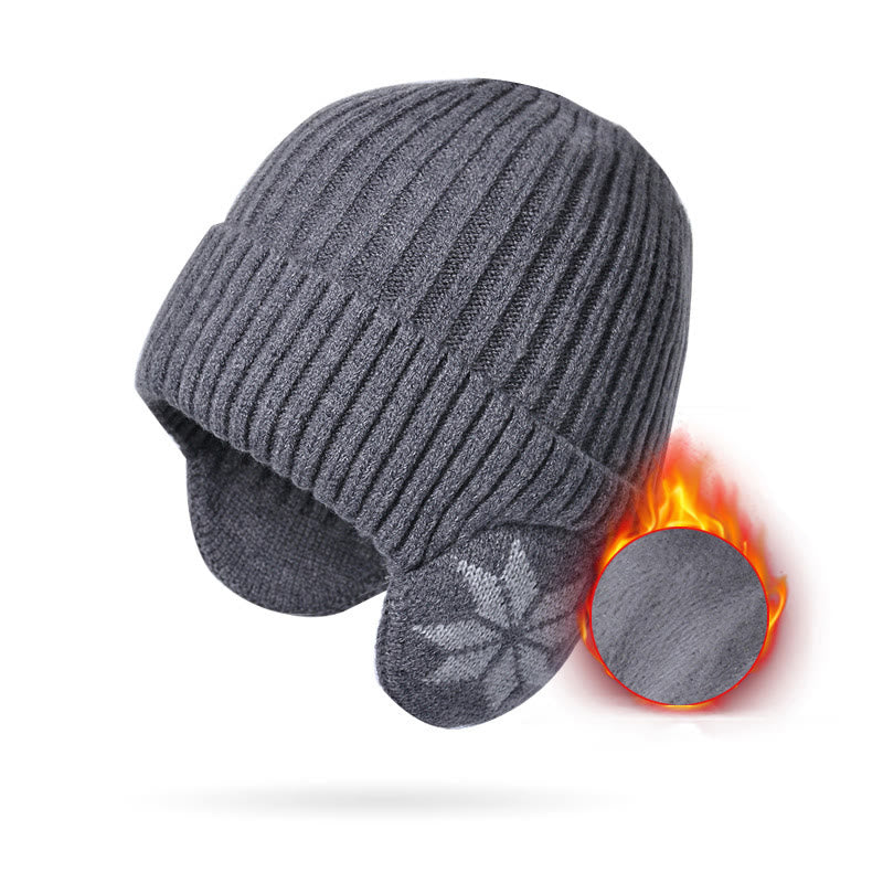 Snowflake Earflaps Beanie Hat Warmer - Dark Grey - One Size - image 8